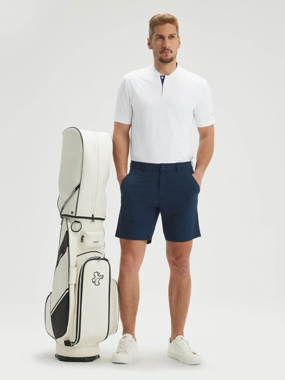 Men White Collarless Golf Shirt Short Sleeve Dry Fit Moisture Wicking Henley Tee - Picture 4 of 6